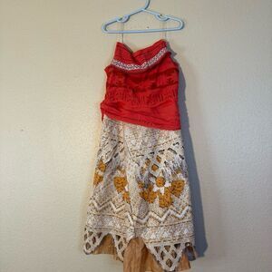 Disney Moana Red and White Patterned Dress M 7/8